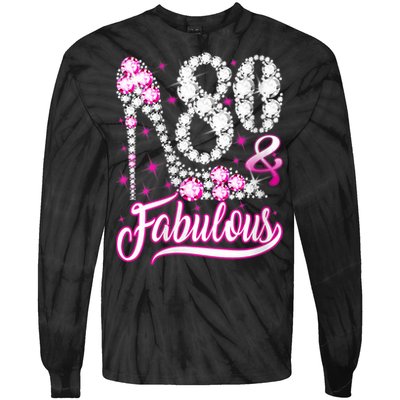 Wom.e.ns 80 Years Old Gifts 80 & Fabulous 80th Birthday Pink Diamond V-Neck Tie-Dye Long Sleeve Shirt