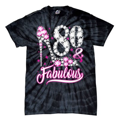 Wom.e.ns 80 Years Old Gifts 80 & Fabulous 80th Birthday Pink Diamond V-Neck Tie-Dye T-Shirt