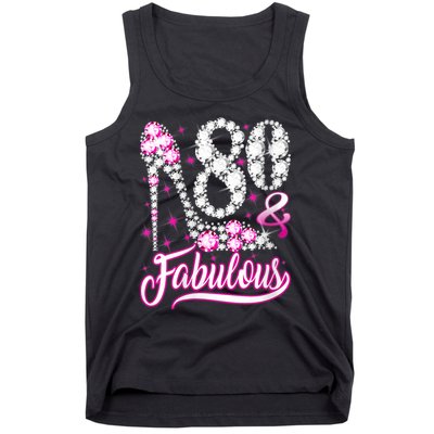 Wom.e.ns 80 Years Old Gifts 80 & Fabulous 80th Birthday Pink Diamond V-Neck Tank Top