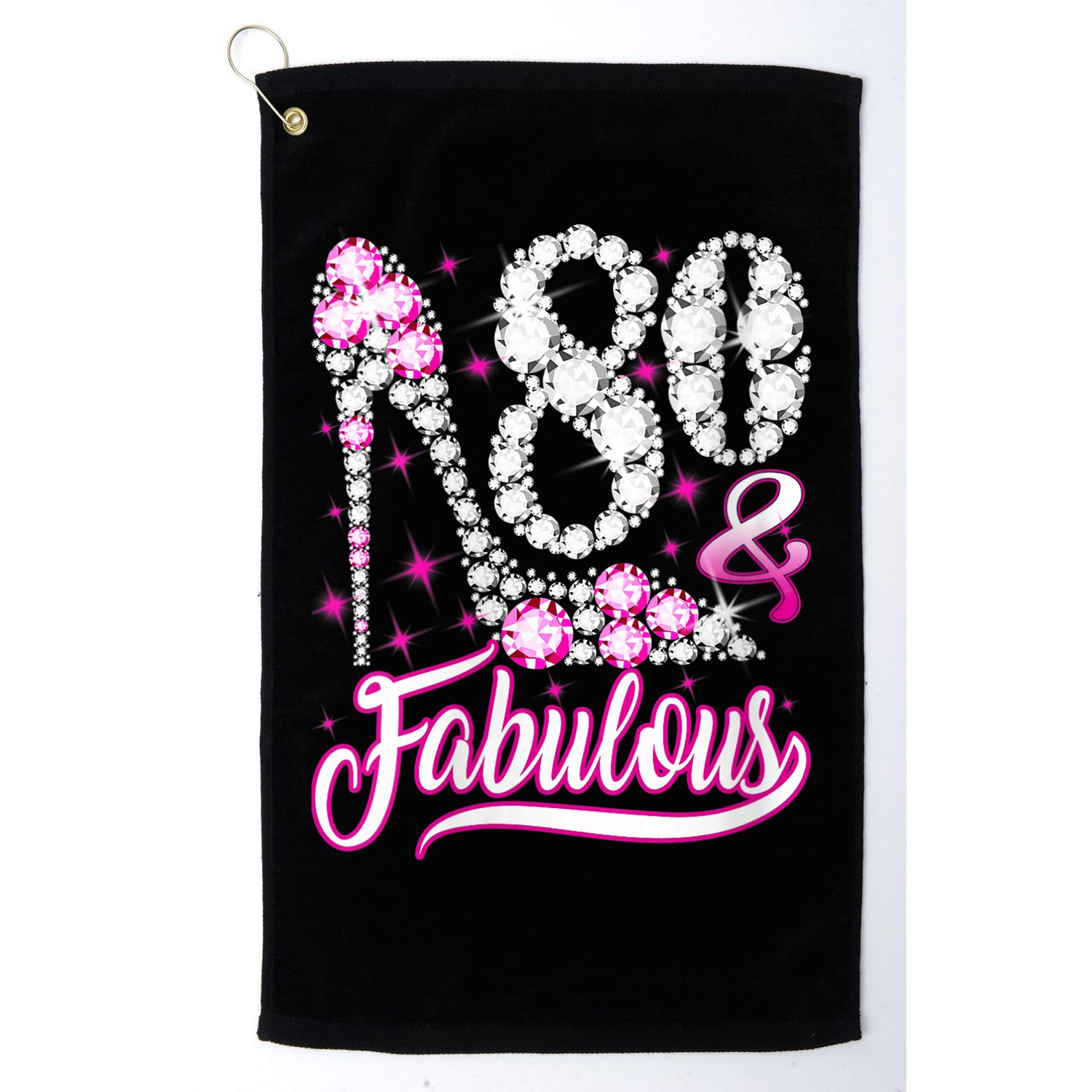 Wom.e.ns 80 Years Old Gifts 80 & Fabulous 80th Birthday Pink Diamond V-Neck Golf Towel