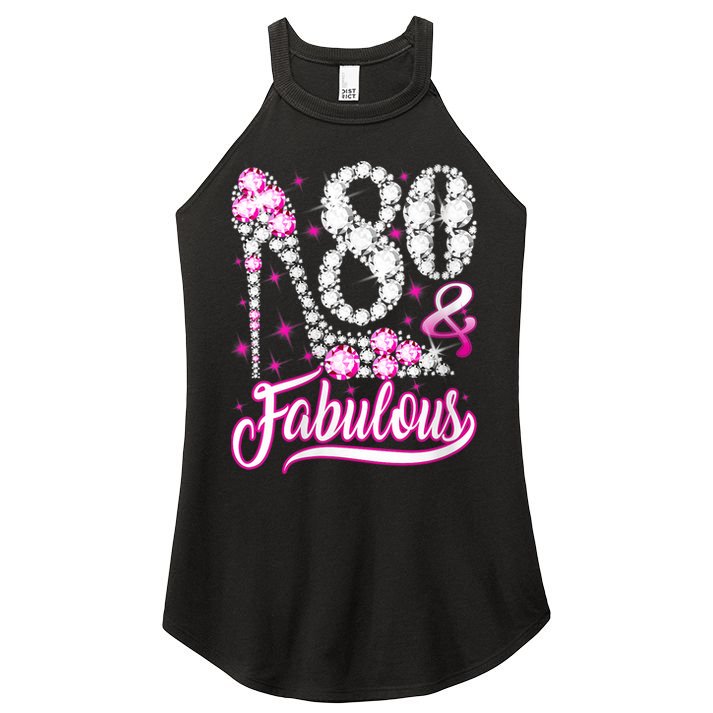 Wom.e.ns 80 Years Old Gifts 80 & Fabulous 80th Birthday Pink Diamond V-Neck Women's Perfect Tri Rocker Tank