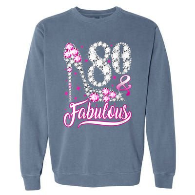 Wom.e.ns 80 Years Old Gifts 80 & Fabulous 80th Birthday Pink Diamond V-Neck Garment-Dyed Sweatshirt