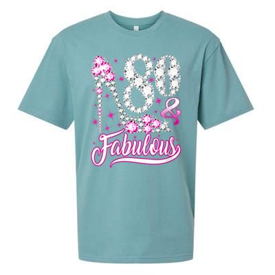 Wom.e.ns 80 Years Old Gifts 80 & Fabulous 80th Birthday Pink Diamond V-Neck Sueded Cloud Jersey T-Shirt