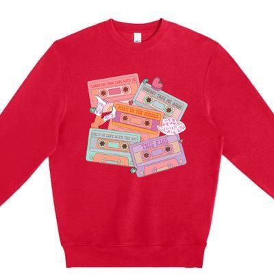 Western 90s Country Music Cassettes Valentines Cowgirl Premium Crewneck Sweatshirt