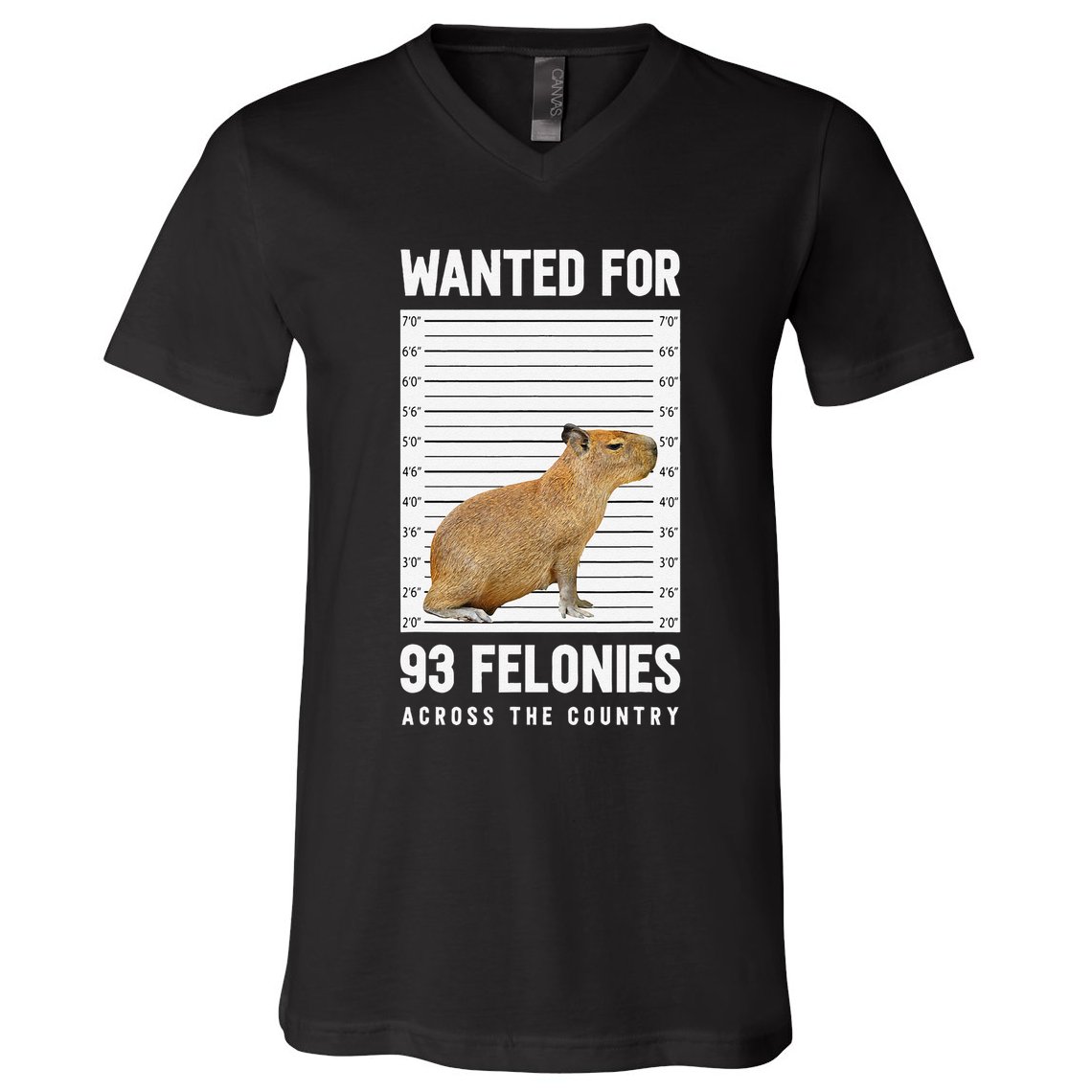 Wanted 93 Felonies Capybara Mugshots Rodent Owners V-Neck T-Shirt