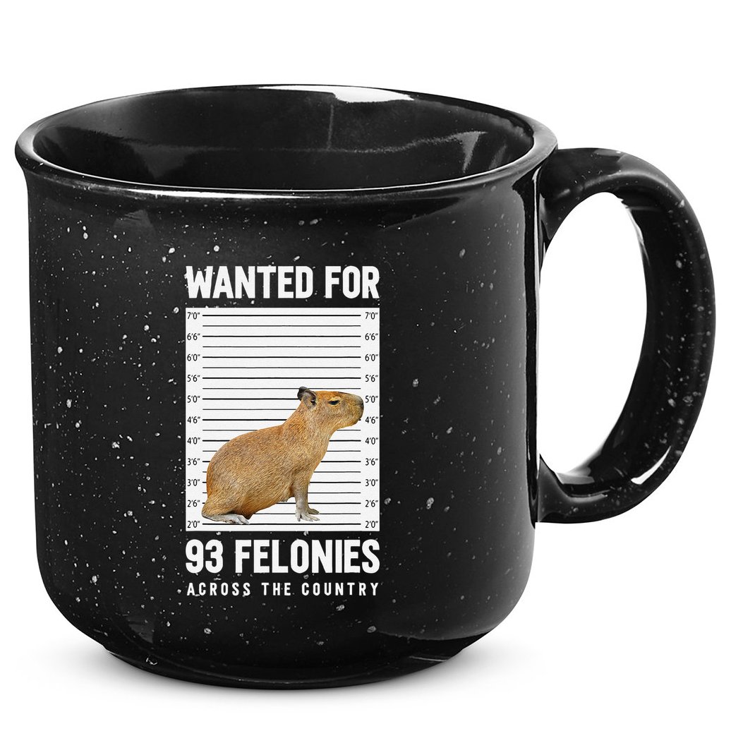 Wanted 93 Felonies Capybara Mugshots Rodent Owners 15oz Campfire Ceramic Mug