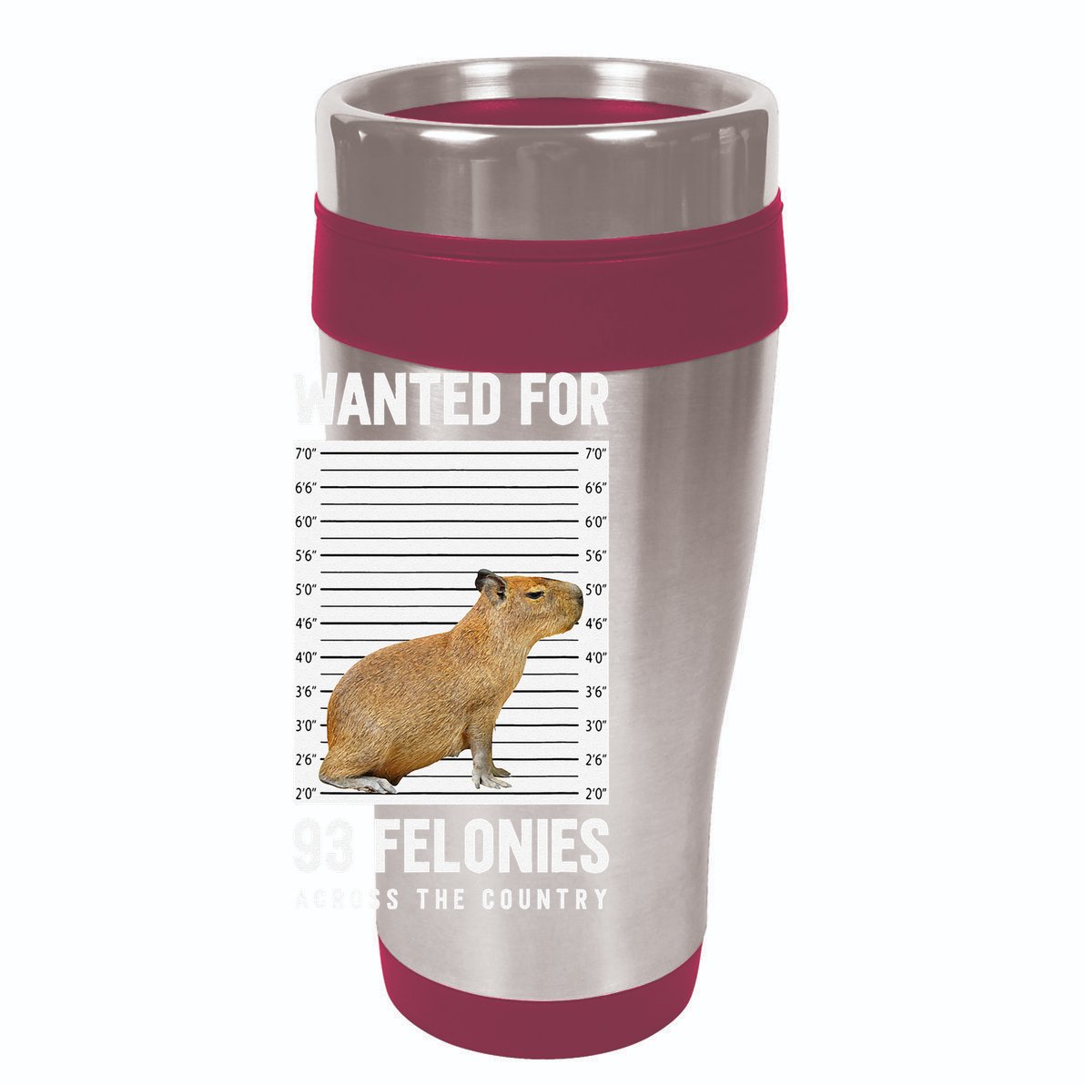 Wanted 93 Felonies Capybara Mugshots Rodent Owners 12oz Stainless Steel Coffee Mug