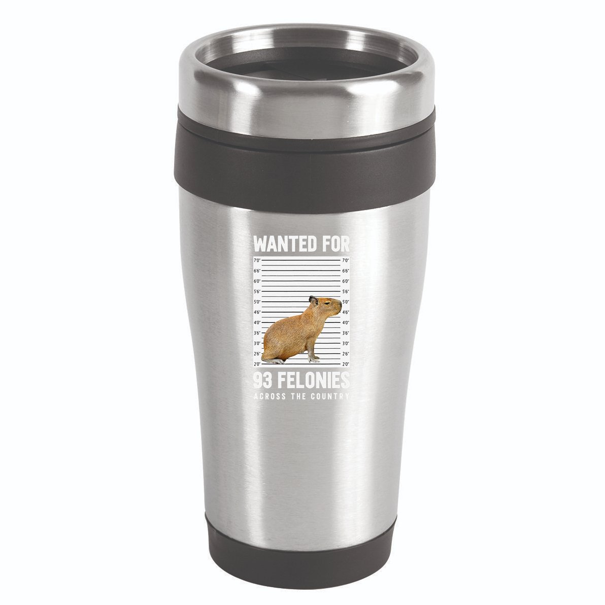 Wanted 93 Felonies Capybara Mugshots Rodent Owners 16oz Travel Tumbler