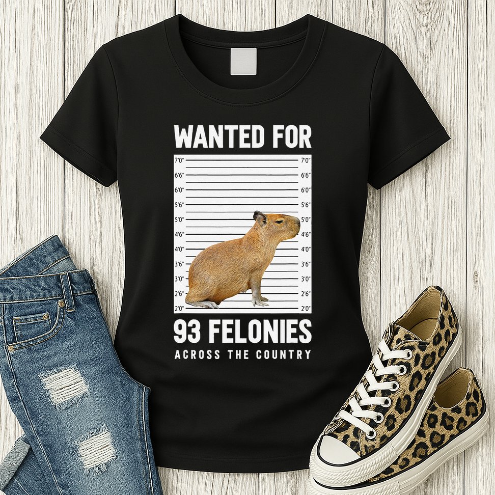Wanted 93 Felonies Capybara Mugshots Rodent Owners Womens T-Shirt