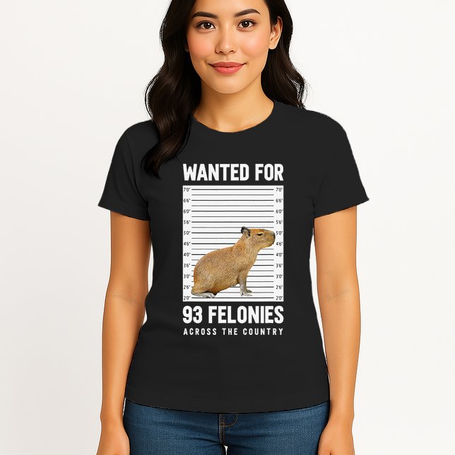 Wanted 93 Felonies Capybara Mugshots Rodent Owners Womens T-Shirt