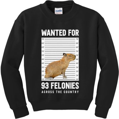 Wanted 93 Felonies Capybara Mugshots Rodent Owners Kids Sweatshirt
