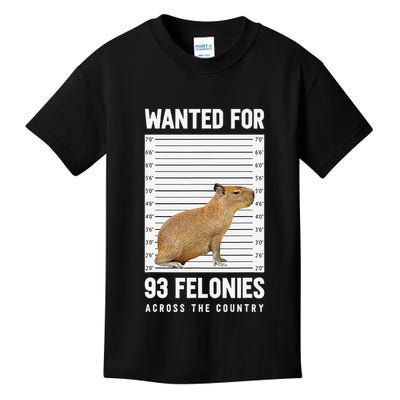 Wanted 93 Felonies Capybara Mugshots Rodent Owners Kids T-Shirt