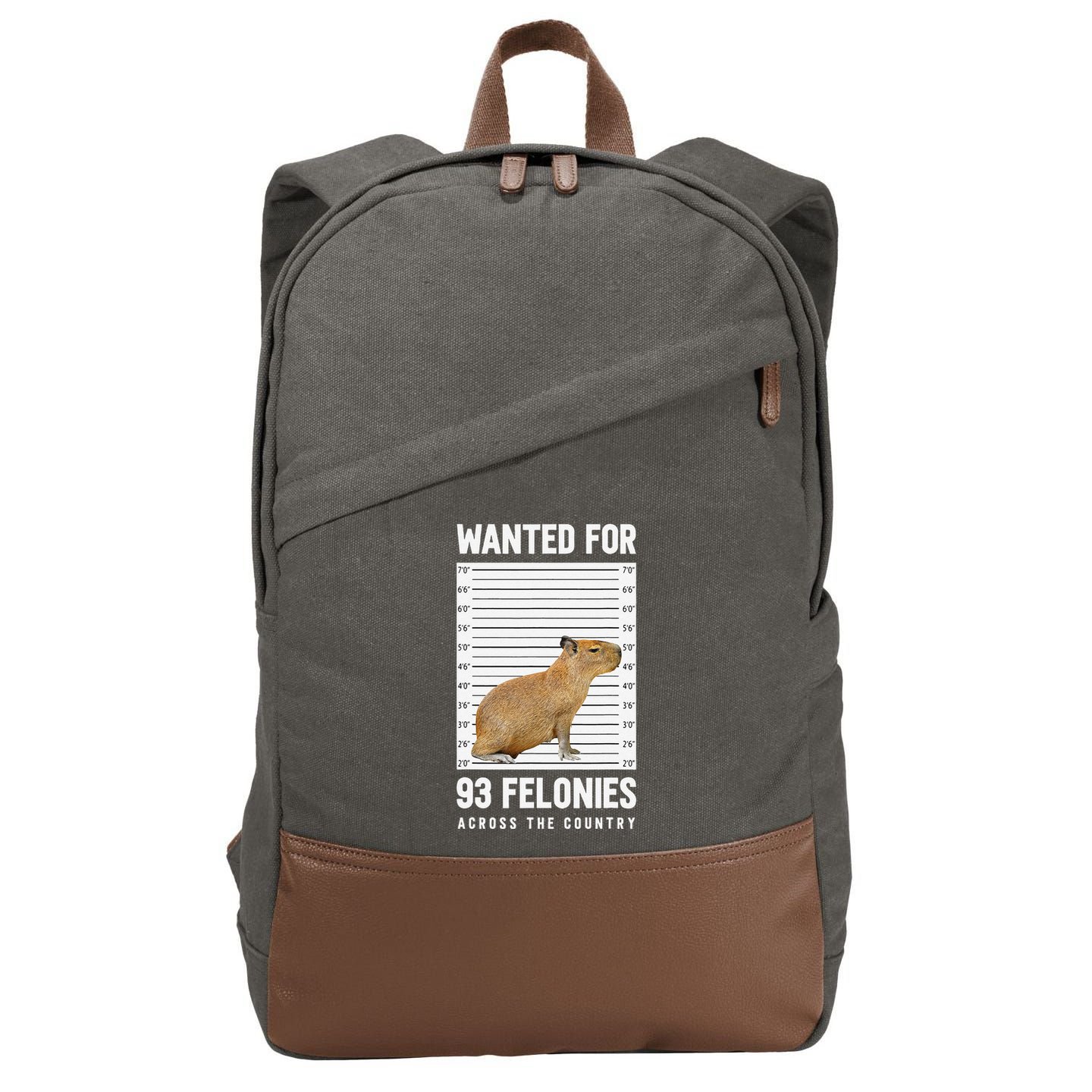 Wanted 93 Felonies Capybara Mugshots Rodent Owners Cotton Canvas Backpack