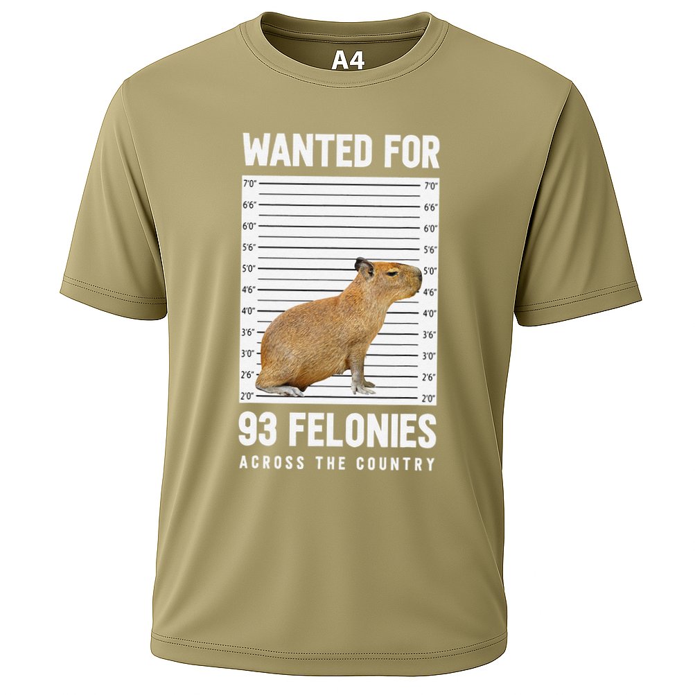 Wanted 93 Felonies Capybara Mugshots Rodent Owners Cooling Performance Crew T-Shirt