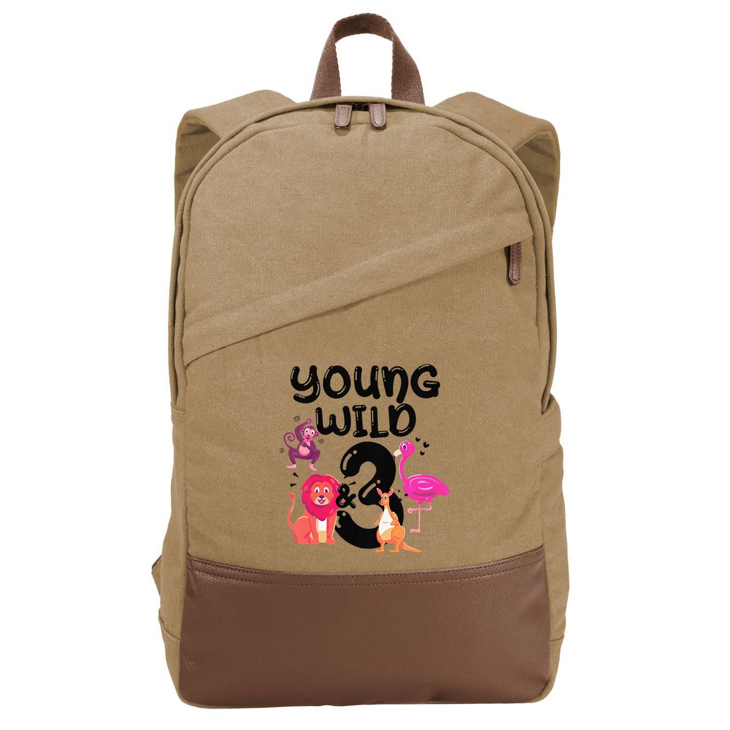 Wild And 3 3rd Birthday Safari Zoo Animal Jungle Cute Cotton Canvas Backpack