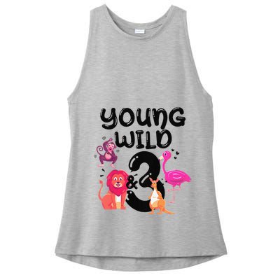 Wild And 3 3rd Birthday Safari Zoo Animal Jungle Cute Ladies PosiCharge Tri-Blend Wicking Tank
