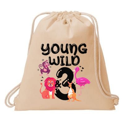 Wild And 3 3rd Birthday Safari Zoo Animal Jungle Cute Drawstring Bag