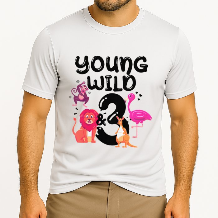 Wild And 3 3rd Birthday Safari Zoo Animal Jungle Cute Cooling Performance Crew T-Shirt
