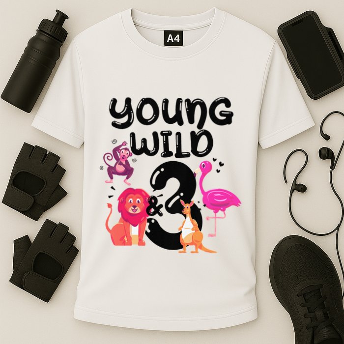 Wild And 3 3rd Birthday Safari Zoo Animal Jungle Cute Cooling Performance Crew T-Shirt