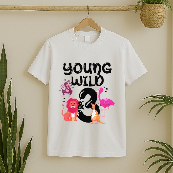 Wild And 3 3rd Birthday Safari Zoo Animal Jungle Cute T-Shirt