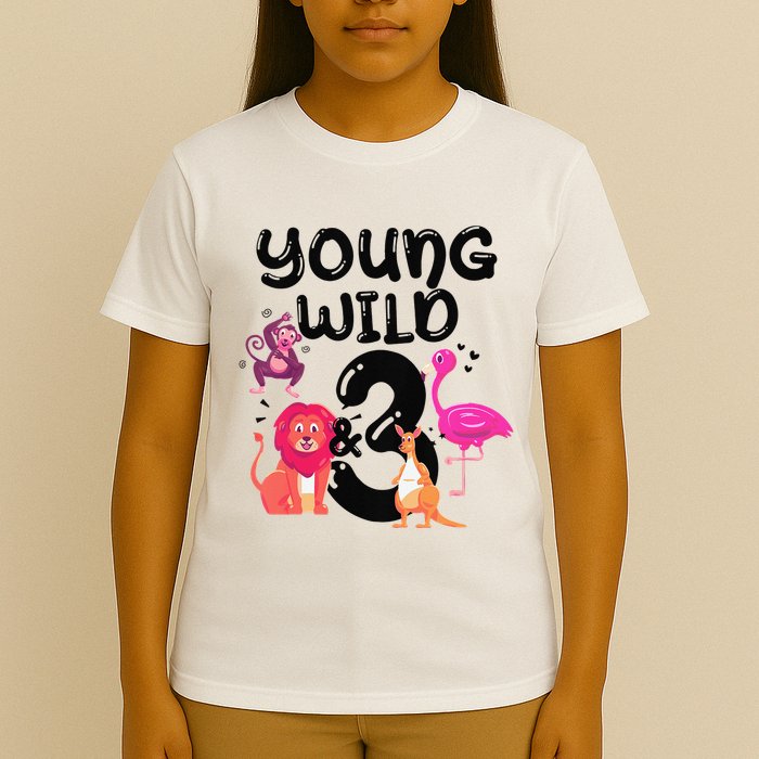 Wild And 3 3rd Birthday Safari Zoo Animal Jungle Cute T-Shirt