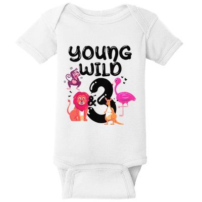 Wild And 3 3rd Birthday Safari Zoo Animal Jungle Cute Baby Bodysuit