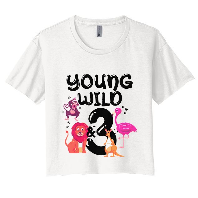 Wild And 3 3rd Birthday Safari Zoo Animal Jungle Cute Crop Top