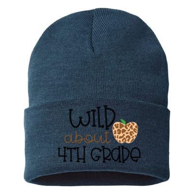 Wild About 4th Grade Leopard School Grade Teacher Gift Sustainable Knit Beanie