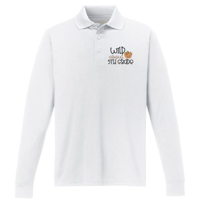 Wild About 5th Grade Leopard School Grade Teacher Gift Performance Long Sleeve Polo