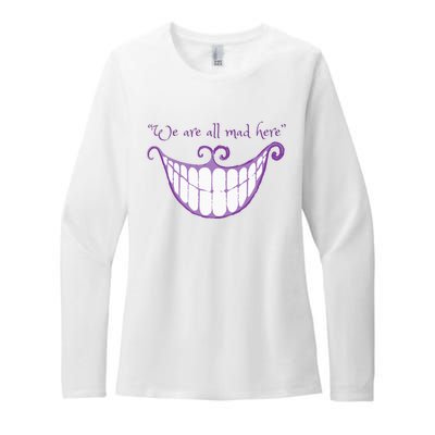 We Are All Mad Here Alice Cat Smile Halloween Costume Womens CVC Long Sleeve Shirt