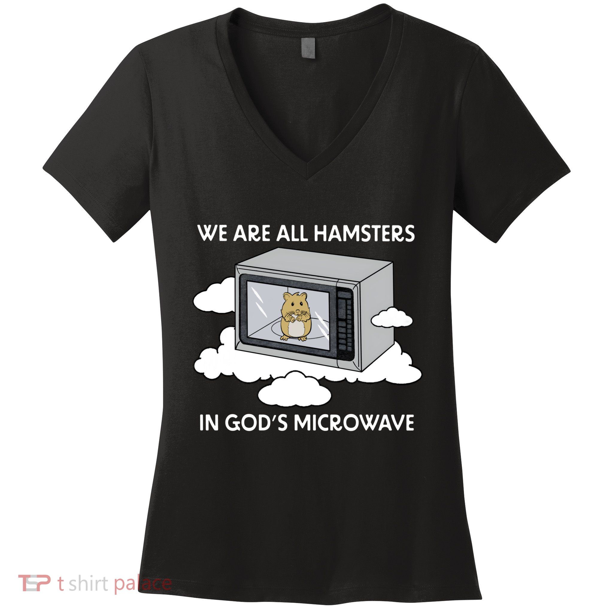 We Are All Hamsters In Gods Microwave Funny Women's V-Neck T-Shirt
