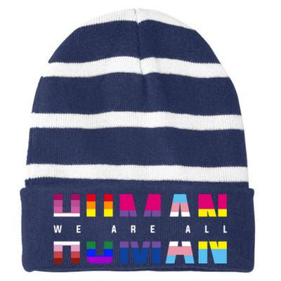 We Are All Human LGBT Pride Striped Beanie with Solid Band