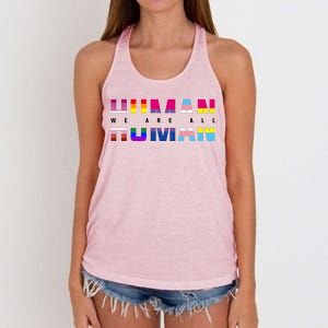 We Are All Human LGBT Pride Women's Knotted Racerback Tank