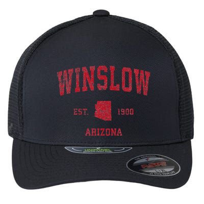 Winslow Arizona Az Vintage Sports Design Red Print Flexfit Unipanel Trucker Cap
