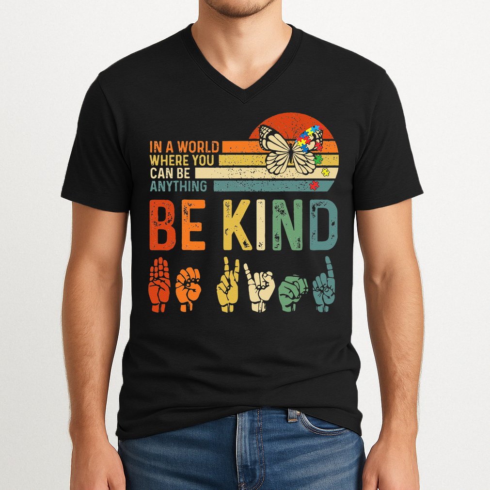 World Autism Awareness Day Hands Signs Autism Puzzle V-Neck T-Shirt