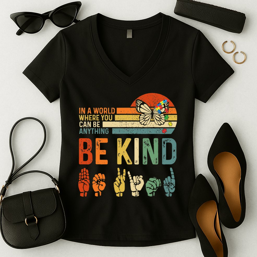 World Autism Awareness Day Hands Signs Autism Puzzle Women's V-Neck T-Shirt
