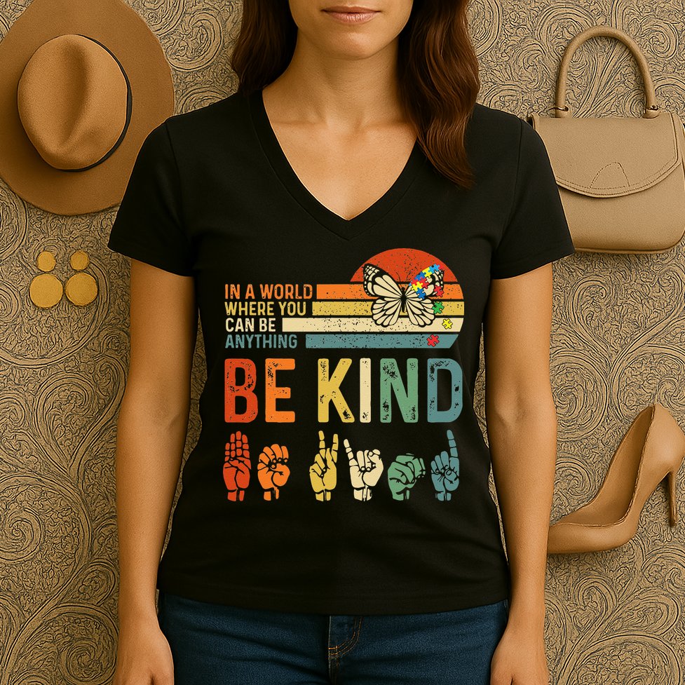 World Autism Awareness Day Hands Signs Autism Puzzle Women's V-Neck T-Shirt