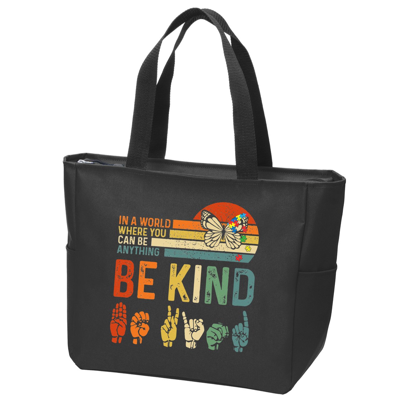 World Autism Awareness Day Hands Signs Autism Puzzle Zip Tote Bag