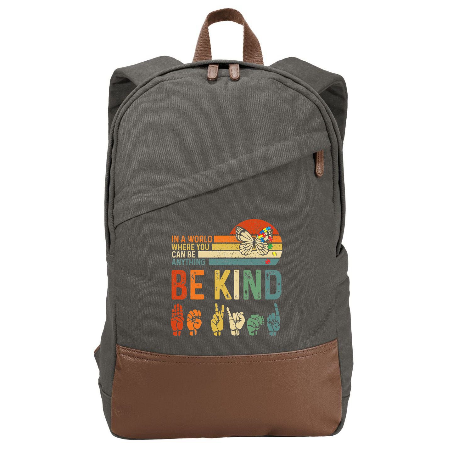 World Autism Awareness Day Hands Signs Autism Puzzle Cotton Canvas Backpack