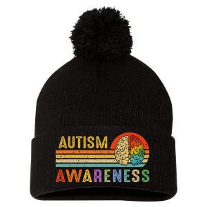 World Autism Awareness Neurodiversity Autistic April Sunset Pom Pom 12in Knit Beanie