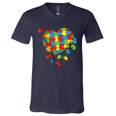 World Autism Awareness Day Heart V-Neck T-Shirt