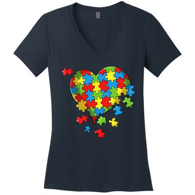 World Autism Awareness Day Heart Women's V-Neck T-Shirt