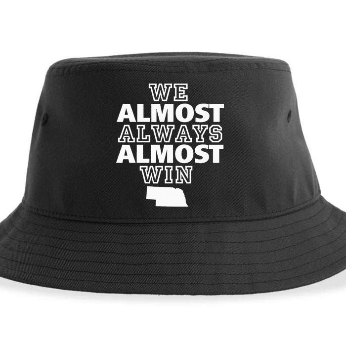We Almost Always Almost Win Nebraska Map Funny Sustainable Bucket Hat