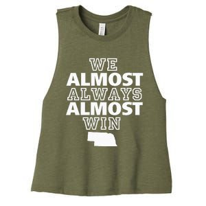 We Almost Always Almost Win Nebraska Map Funny Women's Racerback Cropped Tank