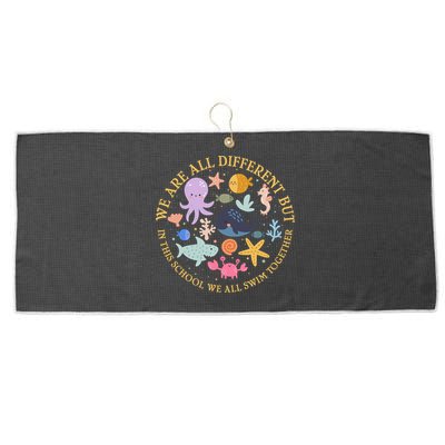 We Are All Different But In This School We All Swim Together Large Microfiber Waffle Golf Towel