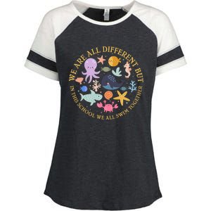 We Are All Different But In This School We All Swim Together Enza Ladies Jersey Colorblock Tee