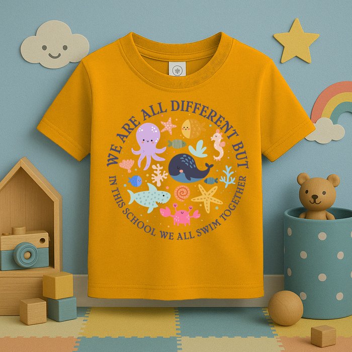 We Are All Different But In This School We All Swim Together Toddler T-Shirt