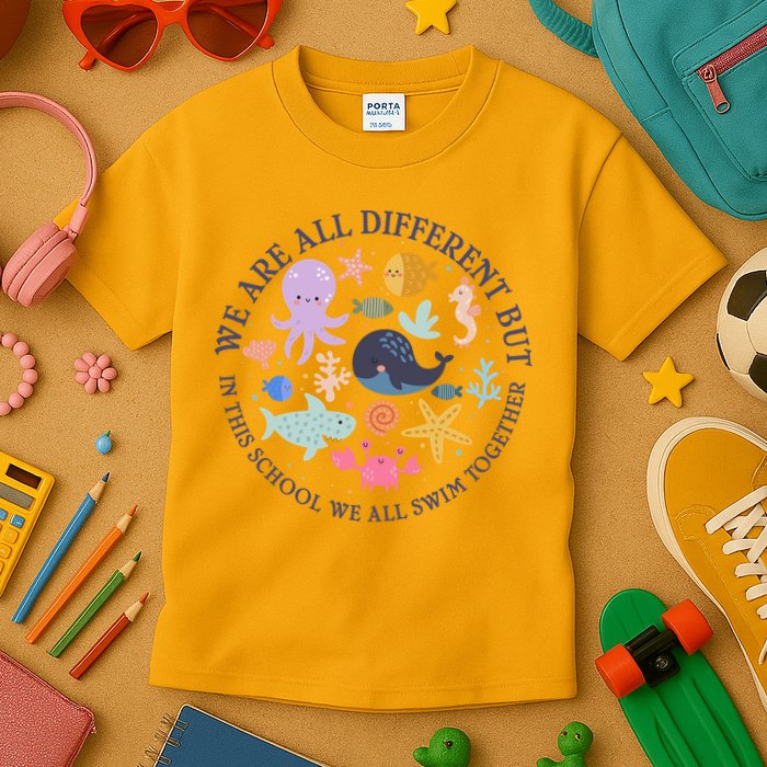 We Are All Different But In This School We All Swim Together Kids T-Shirt