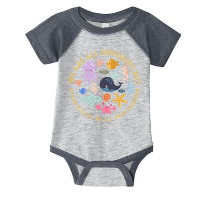 We Are All Different But In This School We All Swim Together Infant Baby Jersey Bodysuit