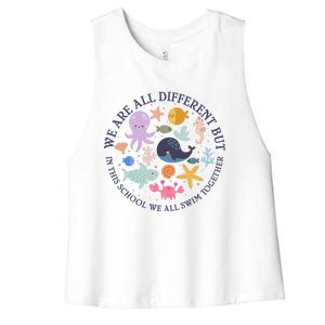 We Are All Different But In This School We All Swim Together Women's Racerback Cropped Tank